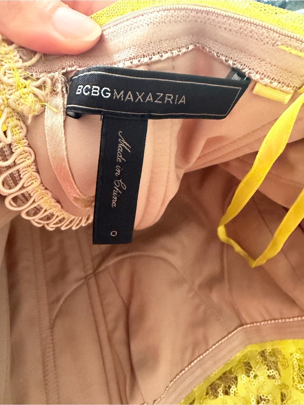 BCBGMaxAzria Yellow Lace Strapless Maxi Dress - Picture 3 of 4